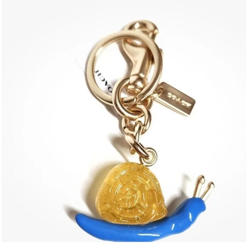 Coach Gold-Tone Keychain with Blue Enamel and Yellow Shell Charm